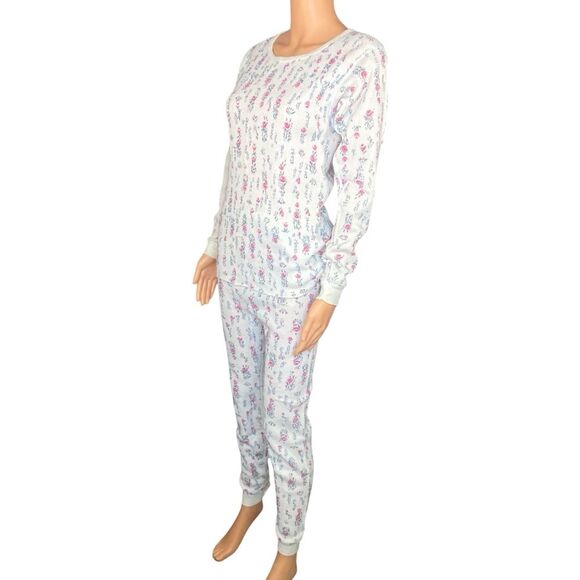 J E Morgan Floral Thermal Long Sleeve Pajama Set Cozy Cold Weather Wear Size XXL - Picture 2 of 5